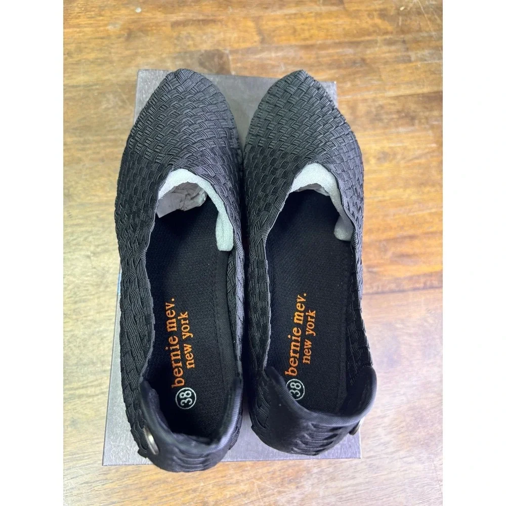 Bernie Mev Yael Fly Black Woven Elastic Wedge Shoes Size 38 US 7.5-8